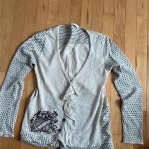 Elisa Cavaletti Cream and Gray Polka Dot Cardigan